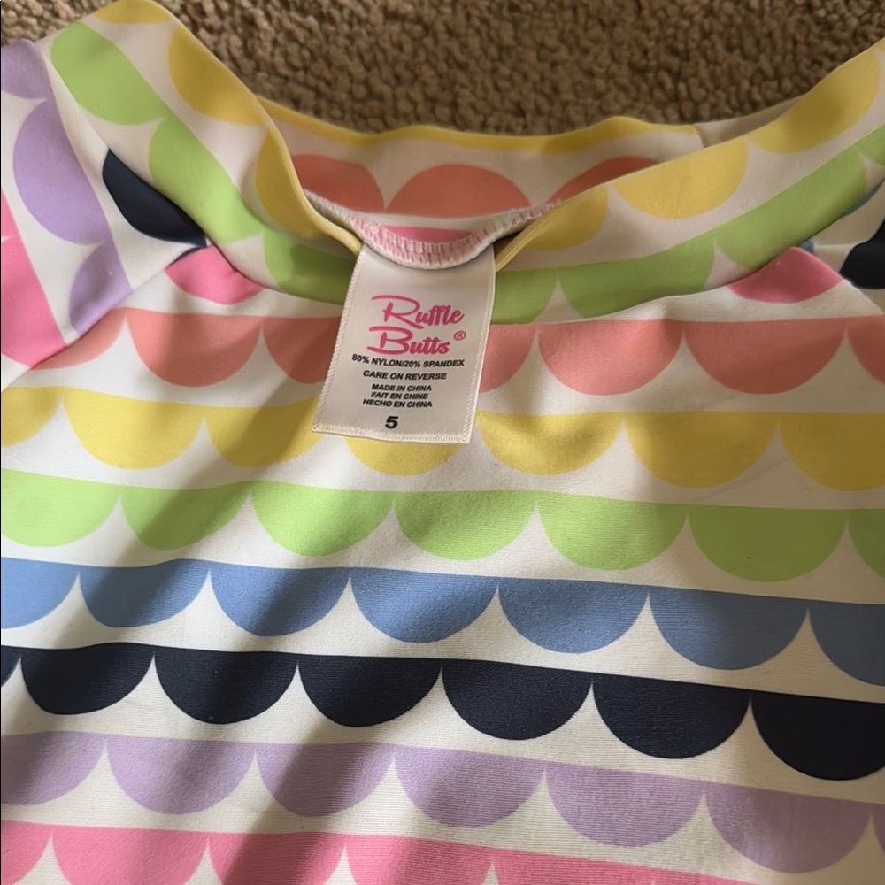 Ruffle Butts Pink and Yellow Rashguard Swim Set - Picture 3 of 5